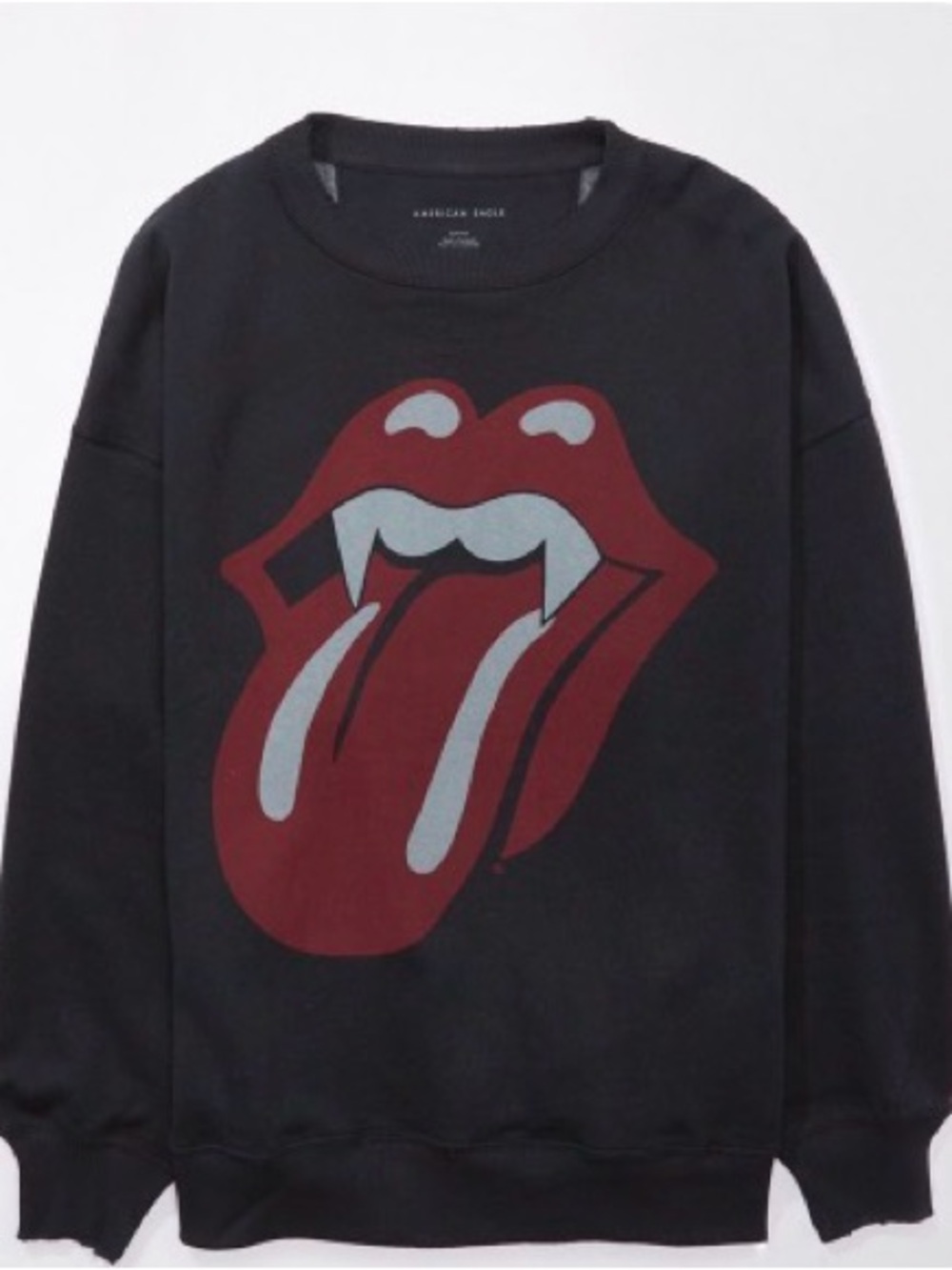 American Eagle Outfitters Black Crewneck Sweatshirt with Red Graphic Tongue